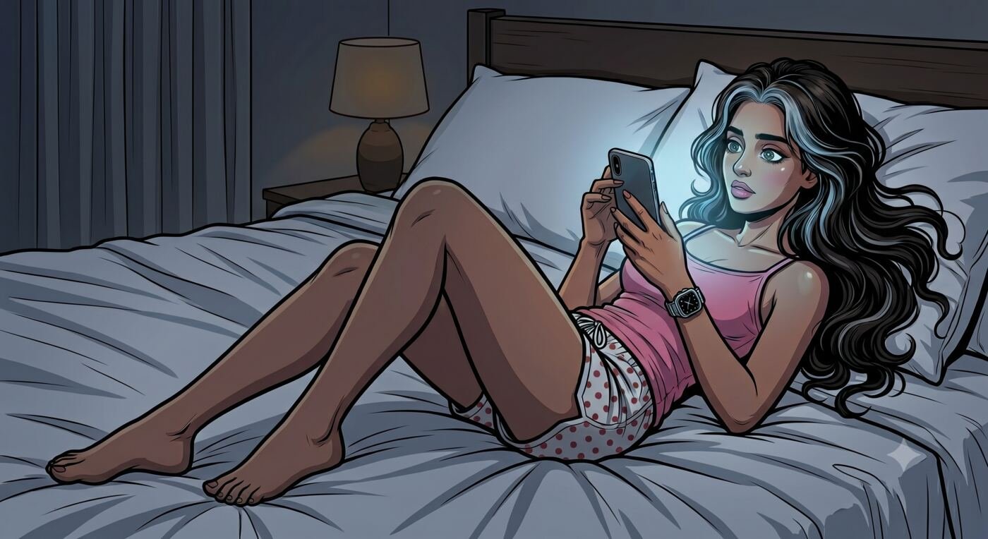 Bhoomi panic-booking a trip to Goa on her phone in bed